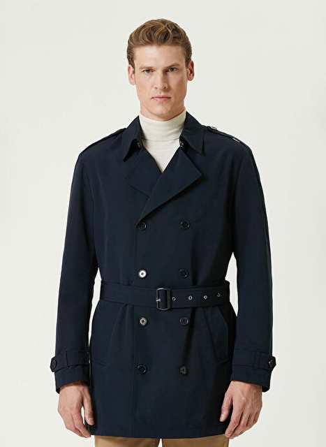 Network Navy Blue Men's Double Breasted Slim Fit Plain Top Coat 1092995