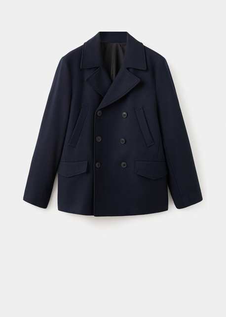 Short double-breasted wool coat
