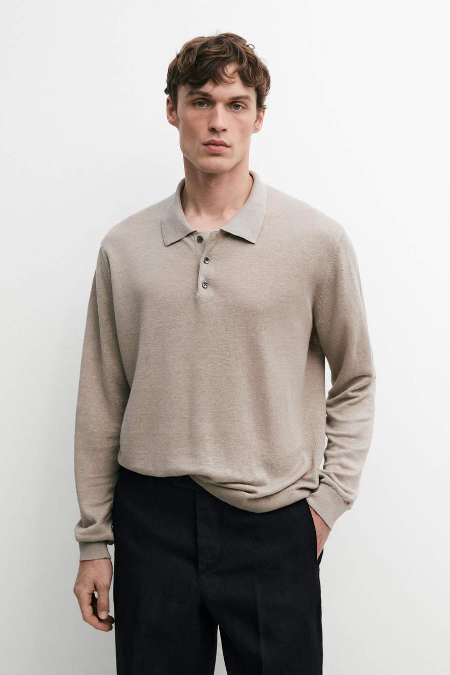 100% linen knit polo collar sweater — Product image 3 of 12