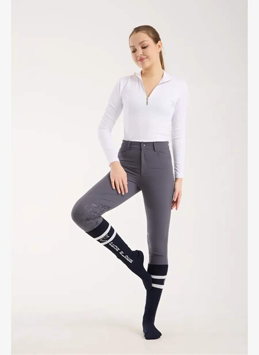 At Ritim Desenli Silikon ve Cep Detaylı Kadın Binici Pantolonu Antrasit Renk — Product image 4 of 8