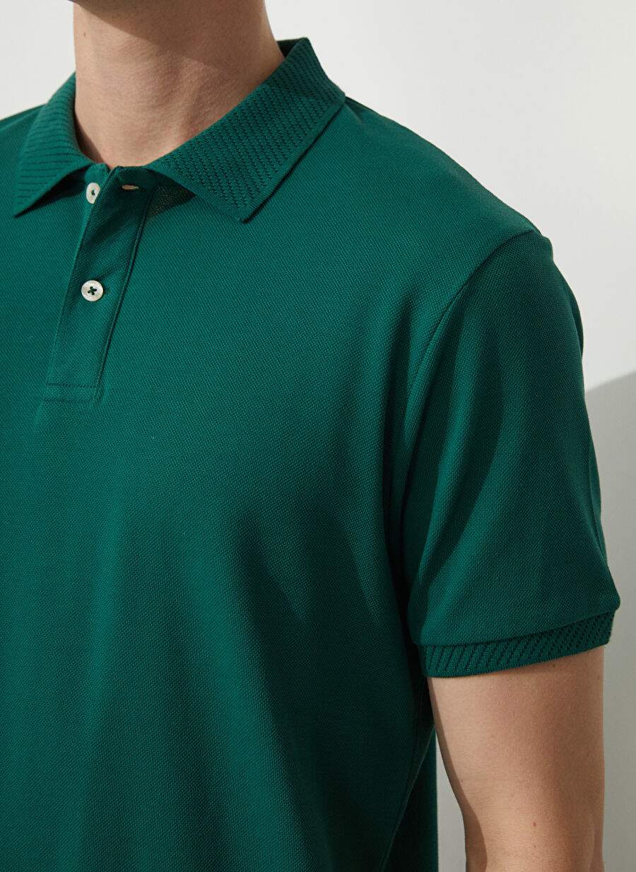 Koyu Yeşil Erkek %100 Pamuk Polo T-Shirt 4A9000000001 — صورة المنتج 4 من 5