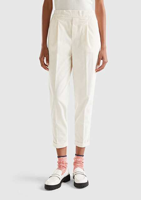Kadn Cream Waist Rubber Velvet Pants