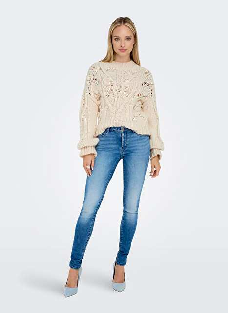 Only Krem Kadın O Yaka Örgü Kazak 15302273 ONLMARGARETHA LS SHORTCABLE HIGHNEC