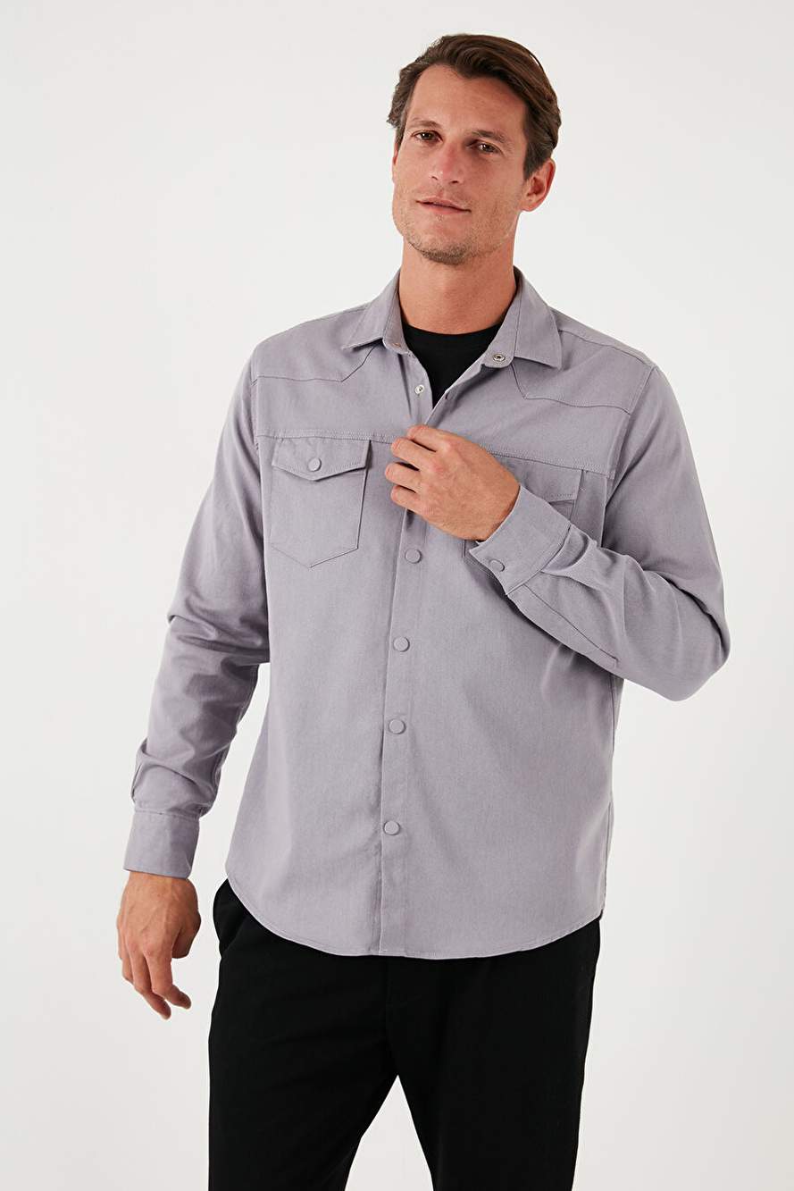 Buratti Pamuklu Regular Fit Çift Cepli Erkek Gömlek CF24W116927 — صورة المنتج 4 من 7