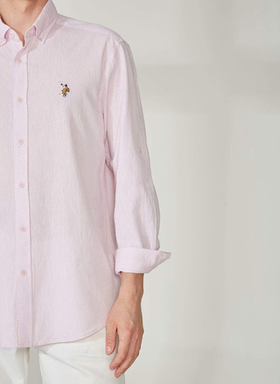 U.S. Polo Assn. Comfort Fit Düğmeli Yaka Pembe Erkek Gömlek MUBUS — Product image 4 of 5
