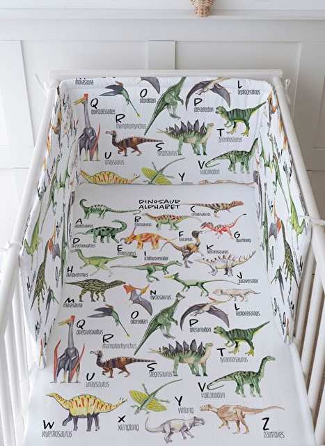 Baby Bedside Protective and Printed Sheets Sleep Set - Iconic Series - Dinosaur Alphabet