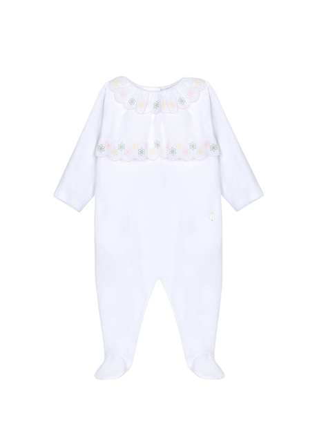 White Cotton Long Sleeve Girl Baby Coverall