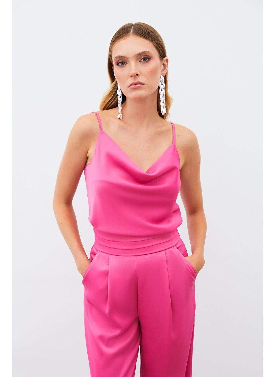 Degaje Collar Satin Bluz - Fushya — Product image 5 of 8
