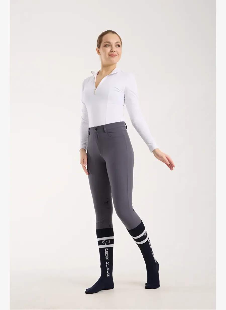 At Ritim Desenli Silikon ve Cep Detaylı Kadın Binici Pantolonu Antrasit Renk — Product image 3 of 8