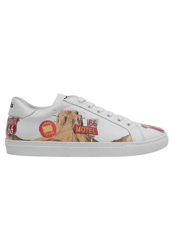 Men Vegan Leather White Sneakers - Route 66 Design — صورة المنتج 3 من 8