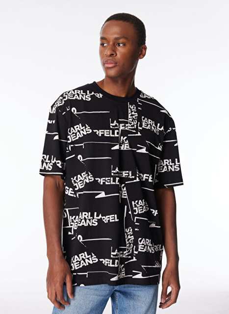 Karl Lagerfeld Jeans Siyah Beyaz Erkek T Shirt 240d1709 Klj Relaxed Sslv Aop Logo