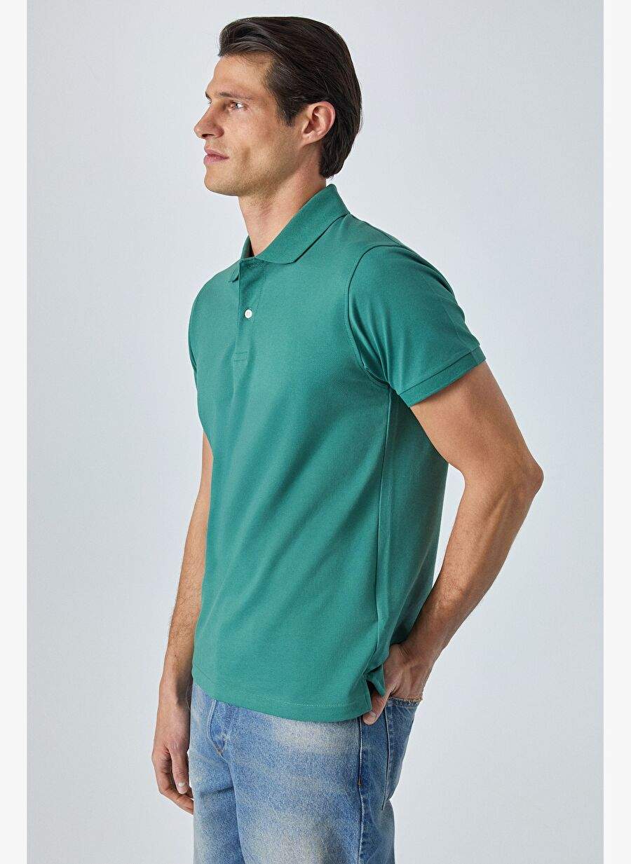 MONAGHAN Erkek Polo Yaka Relaxed Fit Patlı Düğmeli Kısa Kollu Yeşil T-Shirt — Product image 3 of 6