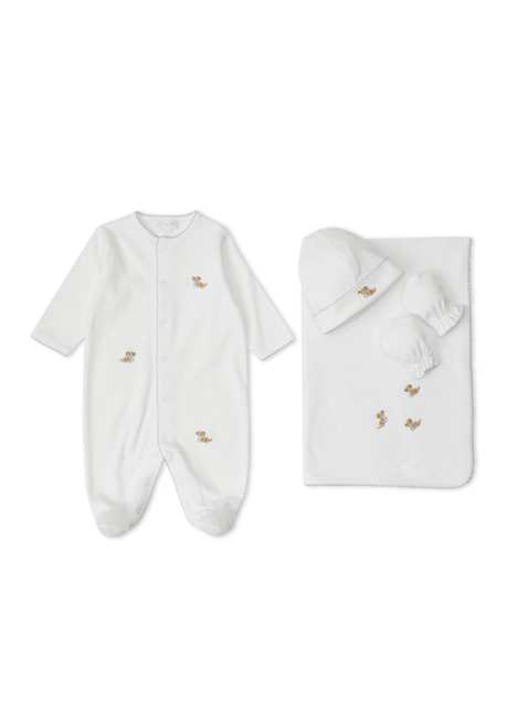 White Dog Embroidery 4-Piece Baby Boy Gift Set