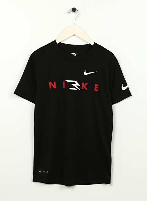 Nike Baskılı Siyah Erkek Çocuk T-Shirt 9Q0513-023 RWB DUAL LOGO DRI FIT TE