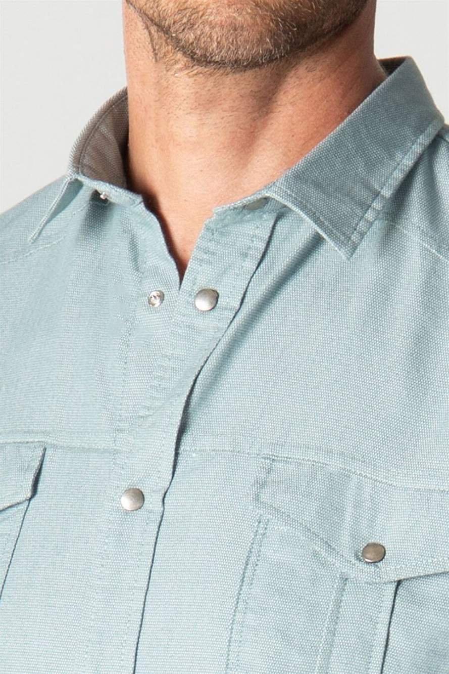 Slim Fit Long Sleeve Sports Collar Washed Double Pocketed Denim Mint Men's Shirt — Product image 3 of 4
