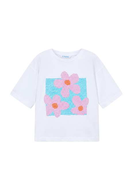 White Printed Cotton Short Sleeve Girl T-shirt