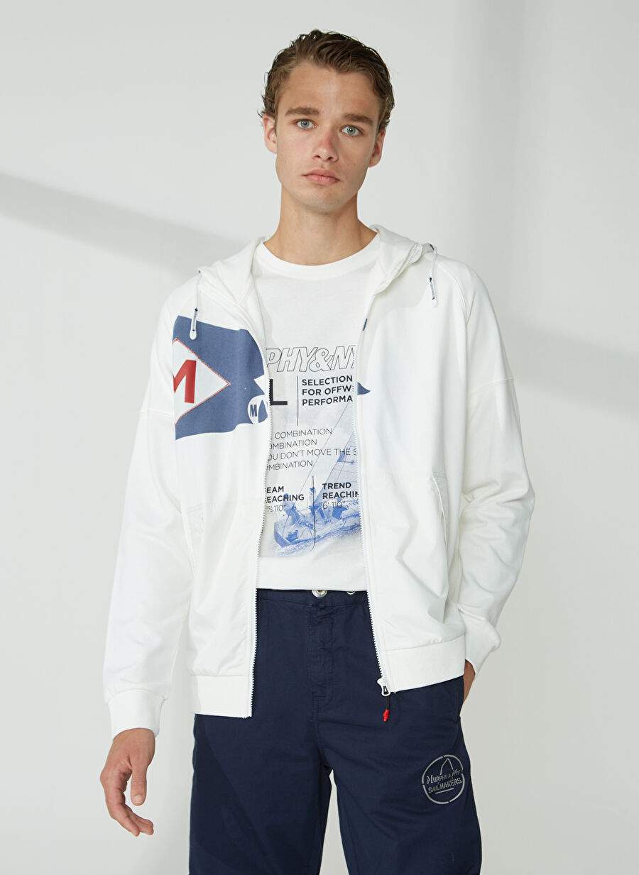 Murphy&Nye Kapüşon Yaka Düz Beyaz Erkek Sweatshırt HOODED FLAG SWEATSHIRT — صورة المنتج 4 من 6