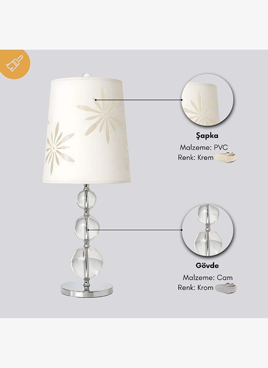 Serein Krom Govde Krem Baslk Dekoratif Abajur — Product image 6 of 6
