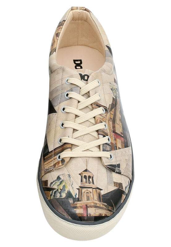 Men Vegan Leather Beige Sneakers - Time to Ring the Bells Design — صورة المنتج 6 من 8