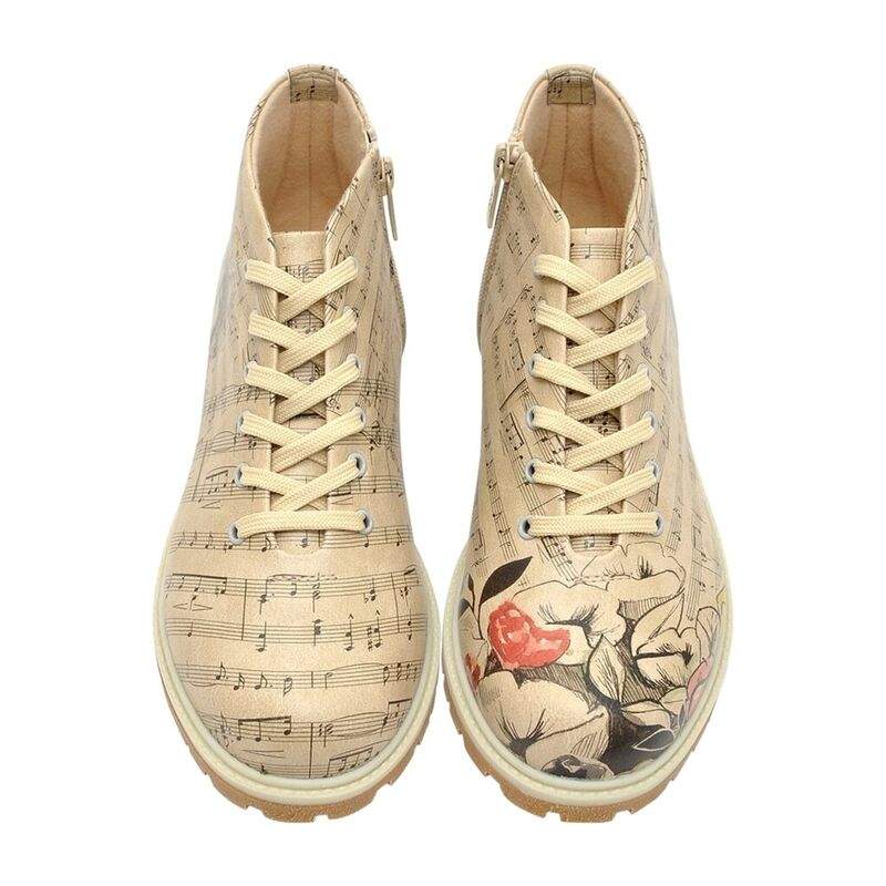 Women Vegan Leather Beige Zipper Ankle Boots - Music on World Off Design — Product image 3 of 6
