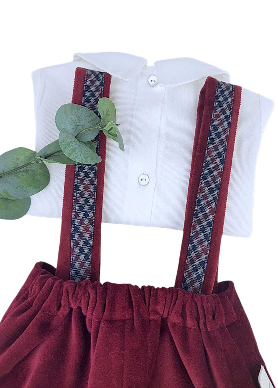 Bordo Kadife Salopet Gömlek ve Dizaltı Çorap Erkek Bebek Üçlü Set — صورة المنتج 3 من 3