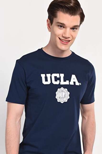 GAYLEY Lacivert Bisiklet Yaka Baskılı Standard Fit Erkek Tshirt
