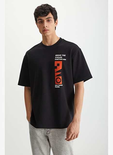 RAMADANP008 Erkek 75% Pamuk 25% Polyester baskılı Siyah T-Shirt