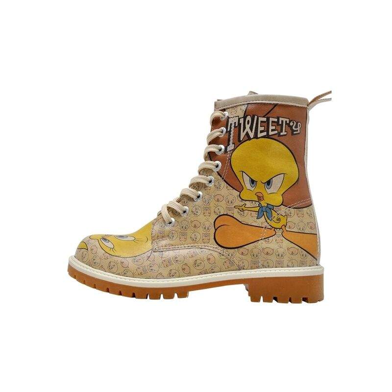 Women Vegan Leather Beige Long Boots - Warner Bros Tweety Moods Design — Product image 3 of 7
