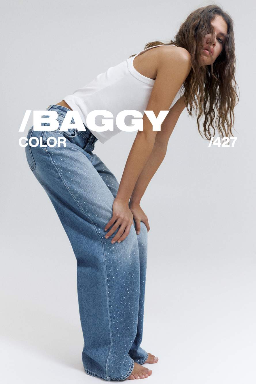 Straight-leg baggy jeans with rhinestones — Product image 6 of 38