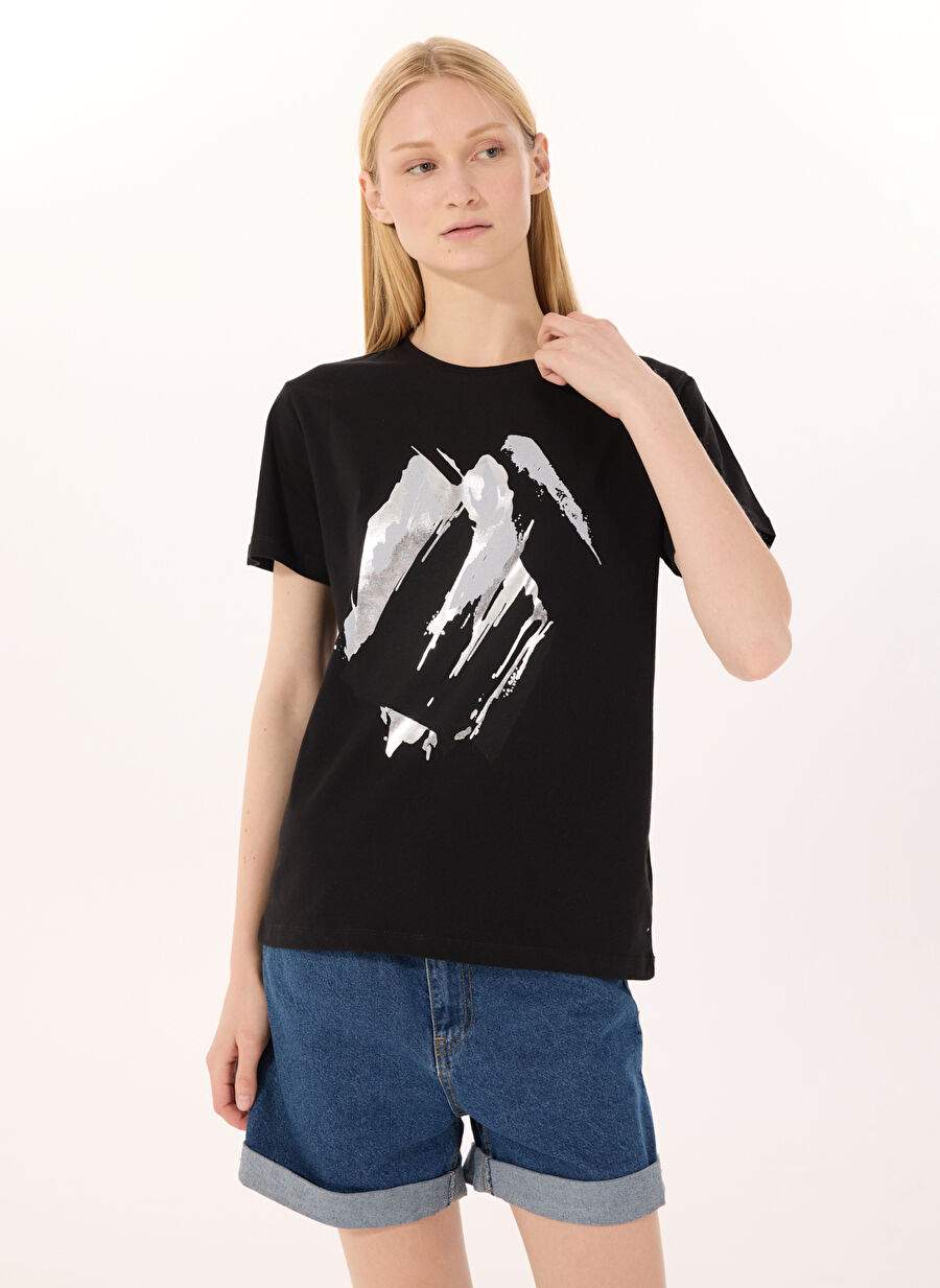 Limon Siyah Kadın Loose Fit Baskılı T-Shirt L5SL-TST5810 — صورة المنتج 5 من 35