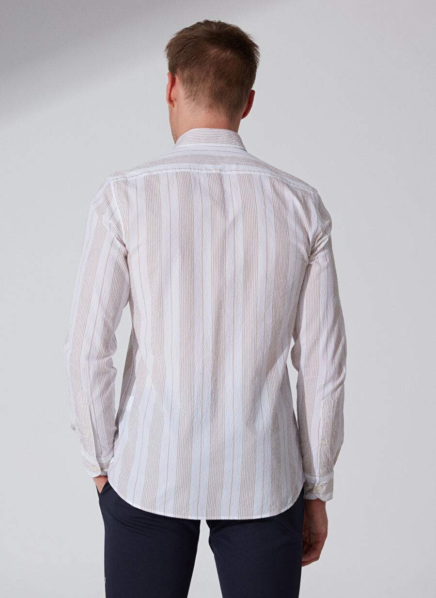Beymen Business Ekru Melanj Erkek Düğmeli Slim Fit Çizgili Gömlek 4B2023200006 — Product image 4 of 5