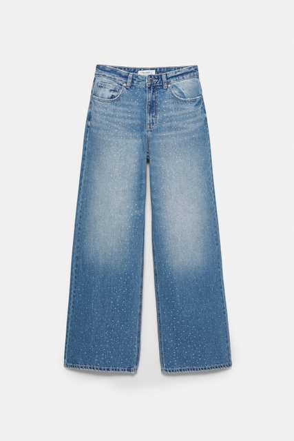 Straight-leg baggy jeans with rhinestones