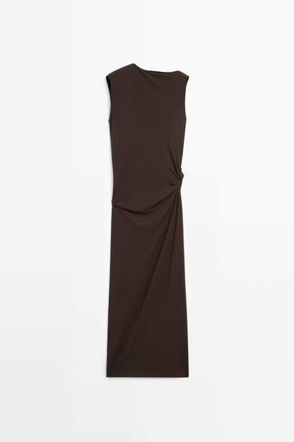 Asymmetric ruched midi dress