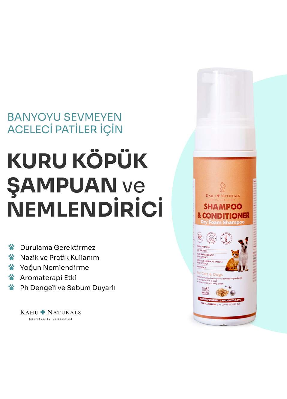 Shampoo Conditioner Organik İçerikli Nemlendirici Durulanmayan Kedi ve Köpek Kuru Köpük Şampuan 200 ml — صورة المنتج 5 من 5