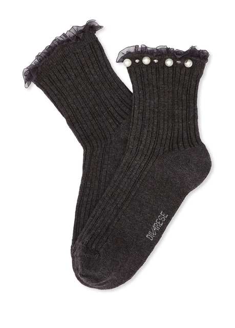 Anthracite Pearl Detailed Women Socks
