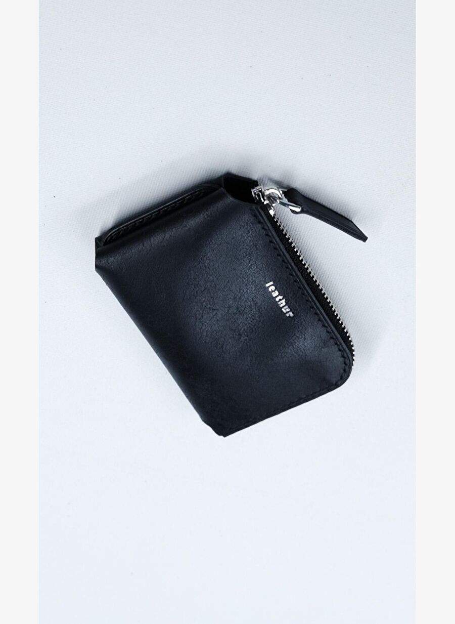 Bold Zip Wallet Round Siyah Deri Kart Ve Para Cuzdan — صورة المنتج 3 من 8