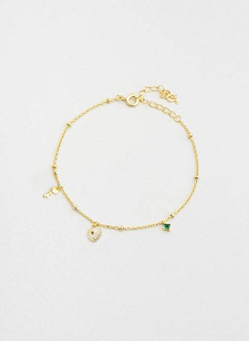 Ask Anahtar 18 Ayar Sar Altn Kaplama 24 Cm Gumus Kalp Halhal — Product image 5 of 25