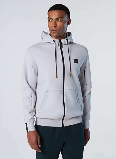 North Sails Gri Erkek Fermuarl Regular Fit Logo Baskl Sweatshirt Ns0000691097