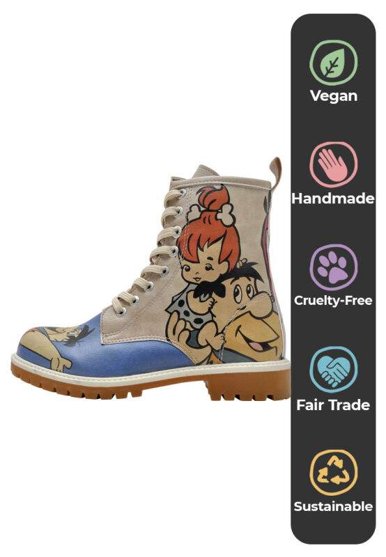 Women Vegan Leather Multicolor Long Boots - Warner Bros Family Rocks Flintstones Design — Product image 5 of 7
