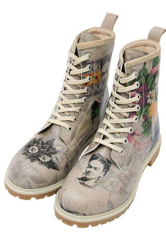 Women Vegan Leather Gray Long Boots - A Flower From The Past Frida Kahlo Design — Product image 3 of 7