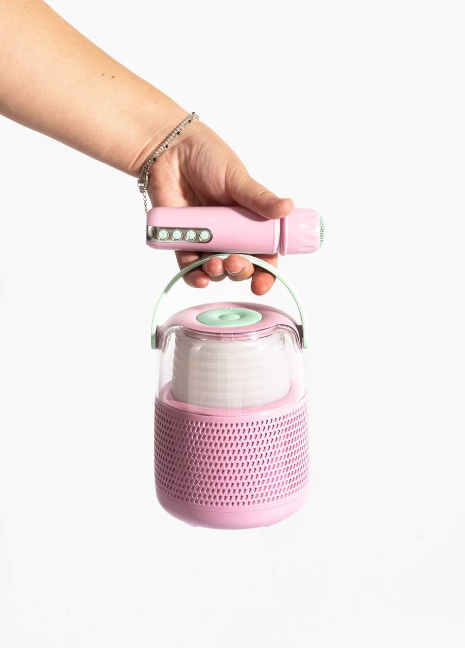 Pembe 5 Farklı Ses Efektli Retro Mikrofonlu Karaoke Bluetooth Hoparlör — صورة المنتج 4 من 4