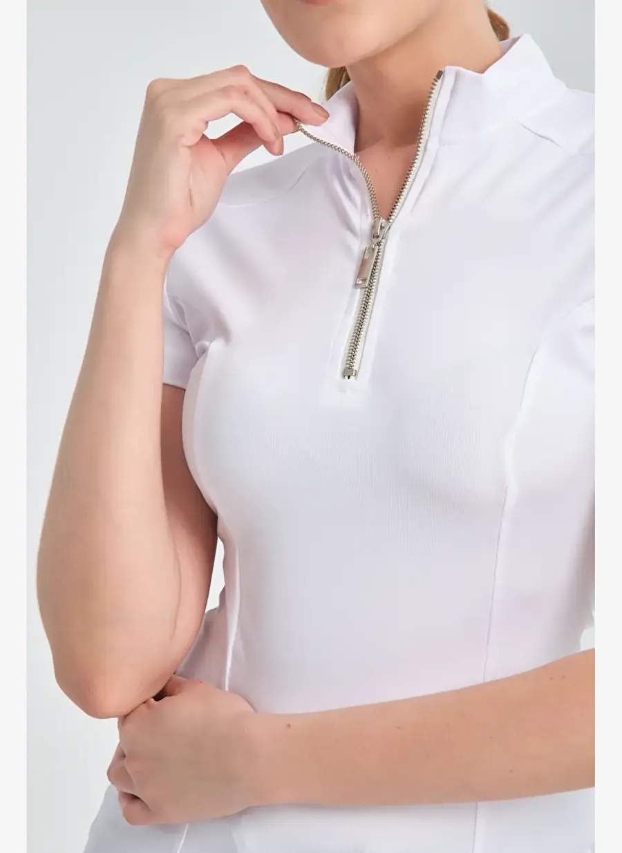 Beyaz Renk Kisa Kollu Fermuarli Binici Kadin T Shirt — Product image 3 of 8