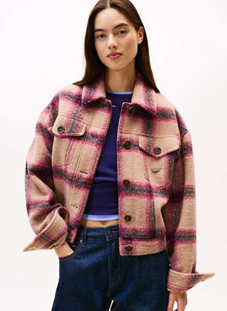 Tommy Jeans Pembe Kadn Standart Cizgili Ceket Dw0dw21662thc