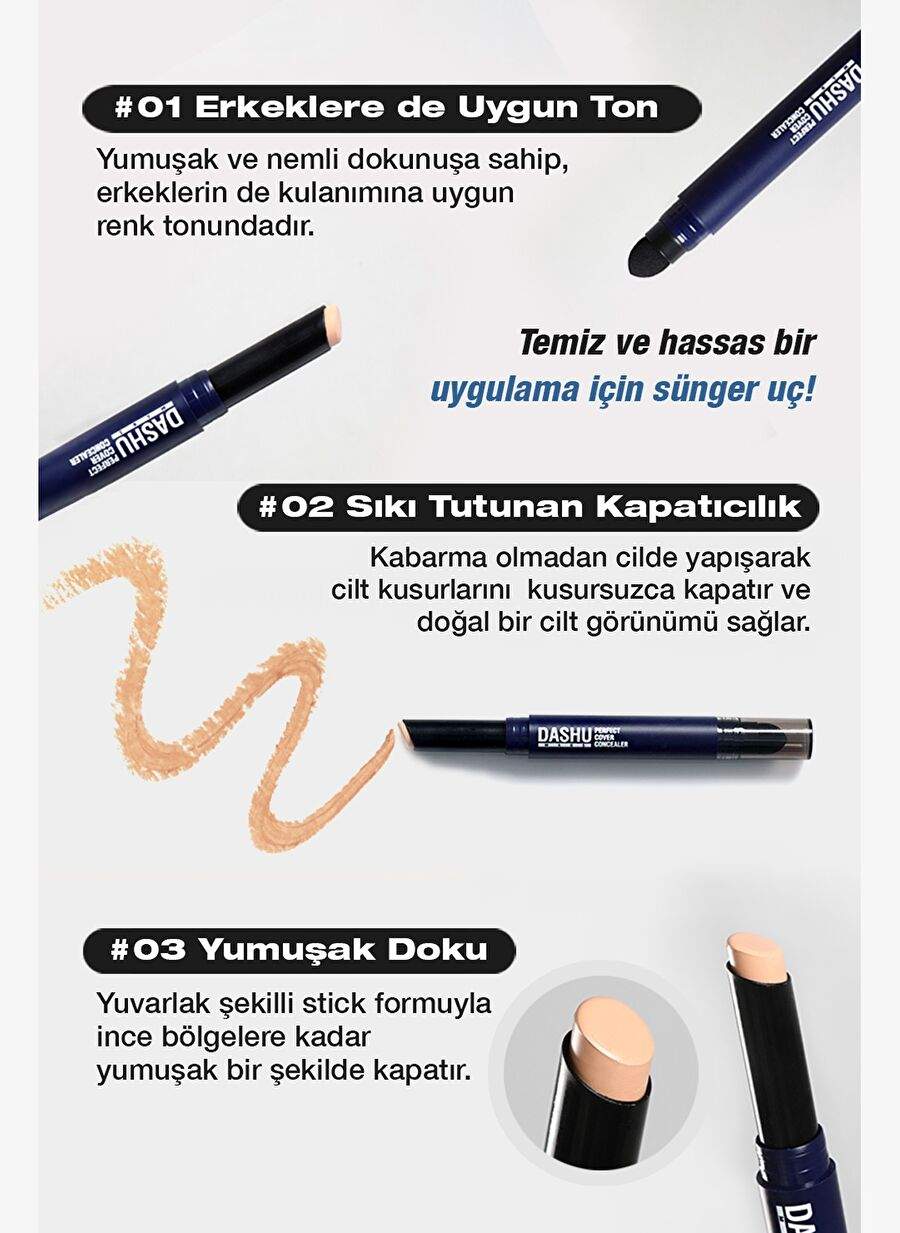 İnce Dokulu Pürüzsüz Görünüm Sunan Kapatıcı DASHU Mens Perfect Cover Concealer — صورة المنتج 4 من 8