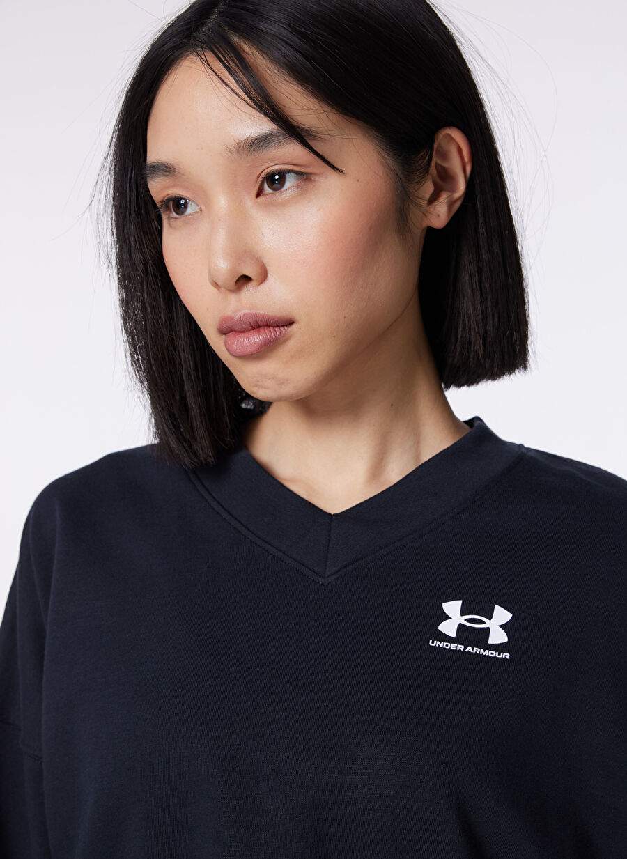 Under Armour 1382738-001 UA Rival Terry OS Crop Siyah Kadın Bisiklet Yaka Oversize Sweatshirt — صورة المنتج 4 من 5