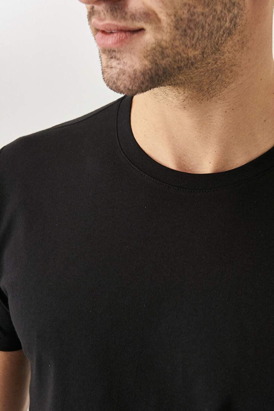 Erkek Siyah Slim Fit Dar Kesim Bisiklet Yaka Ksa Kollu Tisort — صورة المنتج 6 من 8
