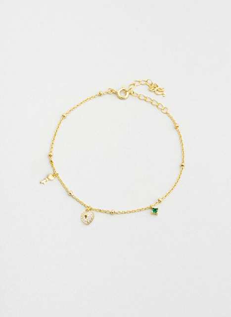 Ask Anahtar 18 Ayar Sar Altn Kaplama 24 Cm Gumus Kalp Halhal