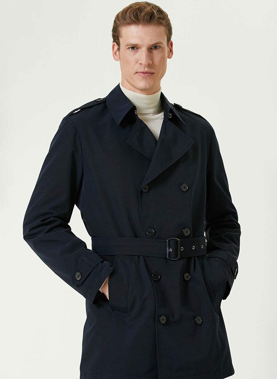 Network Navy Blue Men's Double Breasted Slim Fit Plain Top Coat 1092995 — Product image 3 of 10