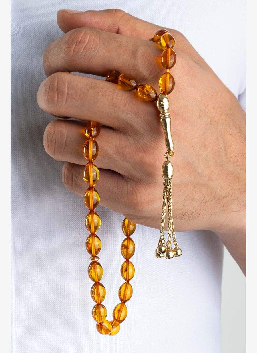 Dogal Amber Kehribar Tasl 14 Ayar Altn Tesbih — Product image 7 of 30