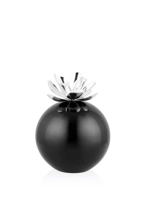 Silver Plated Magnolia Flower Detailed Glass Decorative Object